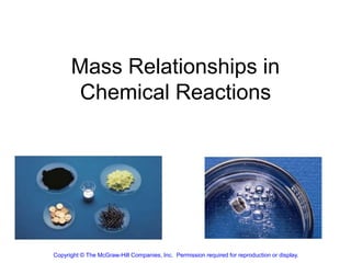 Mass Relationships in
Chemical Reactions
Copyright © The McGraw-Hill Companies, Inc. Permission required for reproduction or display.
 