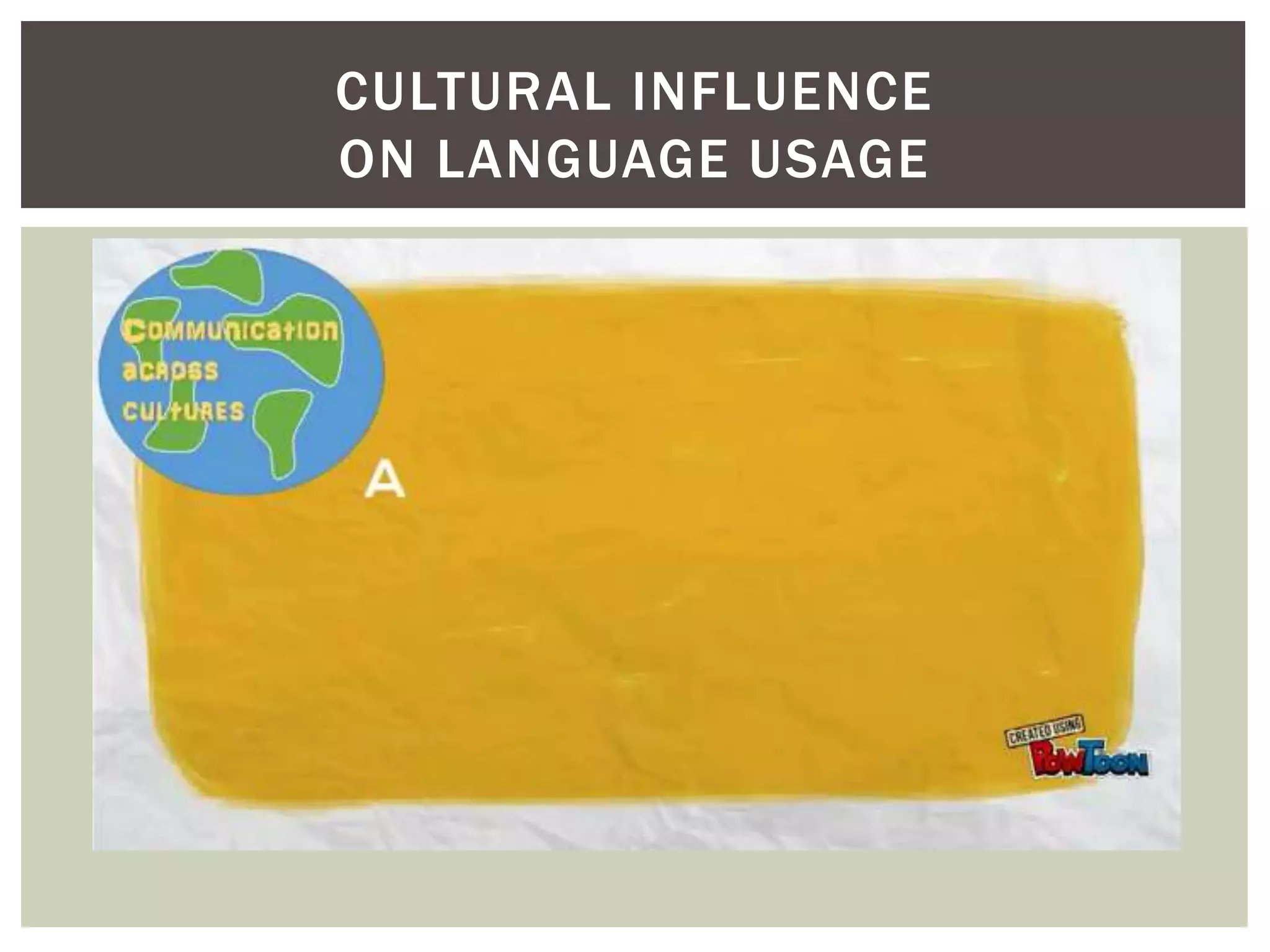 CULTURAL INFLUENCE
ON LANGUAGE USAGE
 