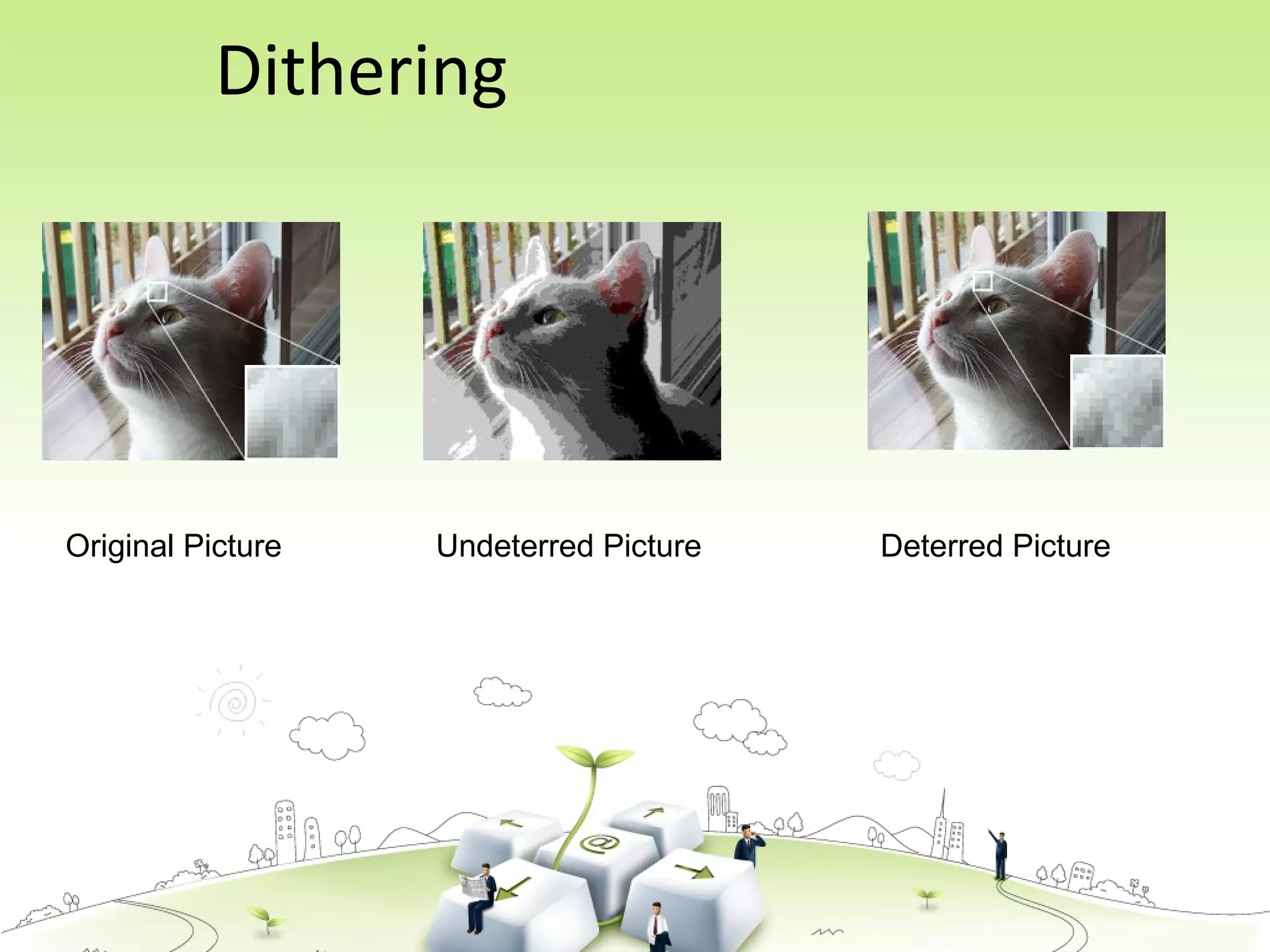 Dithering
Original Picture Undeterred Picture Deterred Picture
 