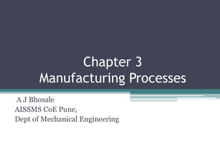 Chapter 3
Manufacturing Processes
A J Bhosale
AISSMS CoE Pune,
Dept of Mechanical Engineering
 