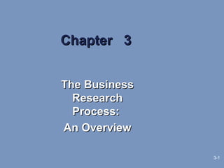 3-1
Chapter 3Chapter 3
The BusinessThe Business
ResearchResearch
Process:Process:
An OverviewAn Overview
 