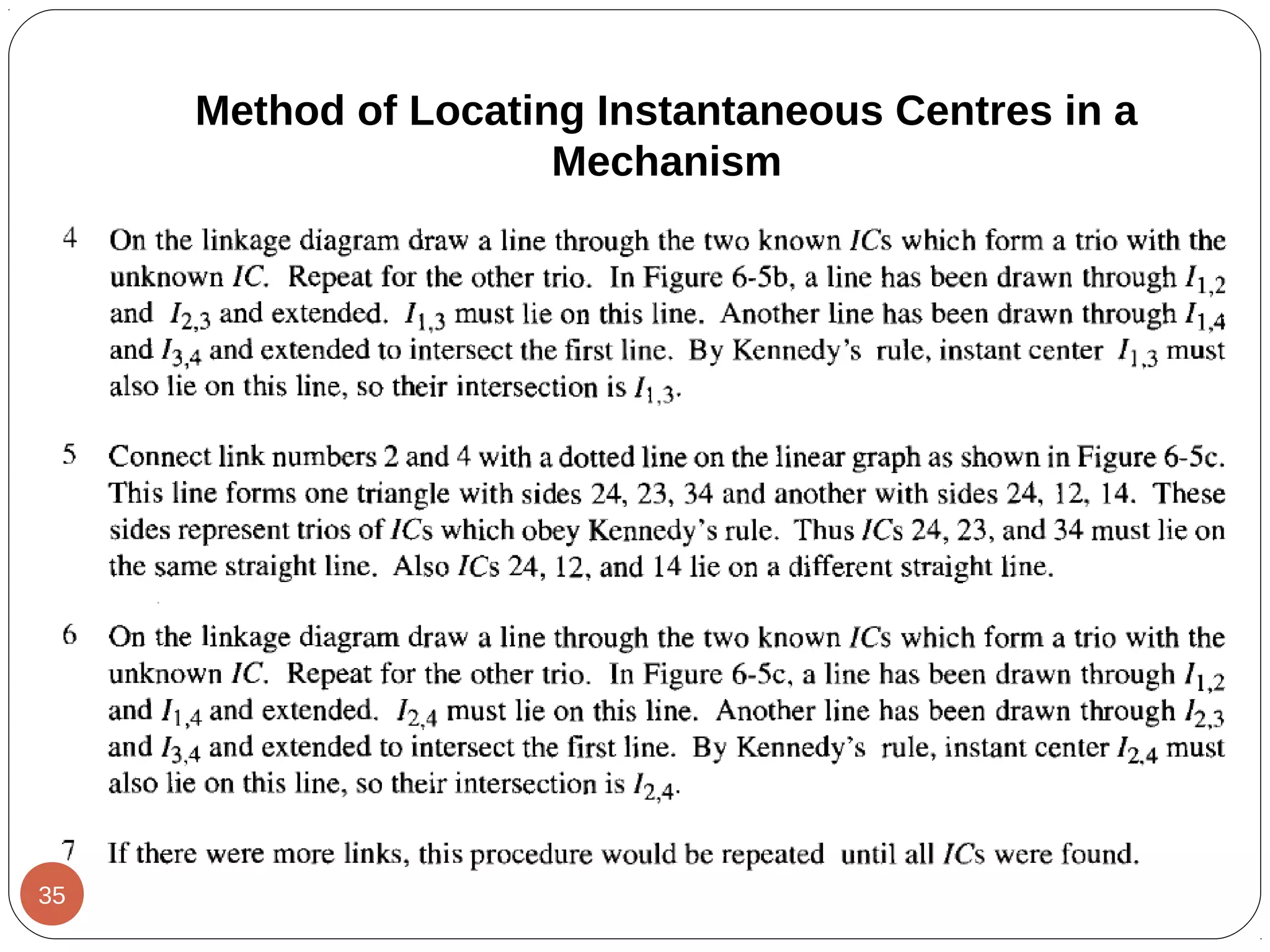 Method of Locating Instantaneous Centres in a
Mechanism
35
 