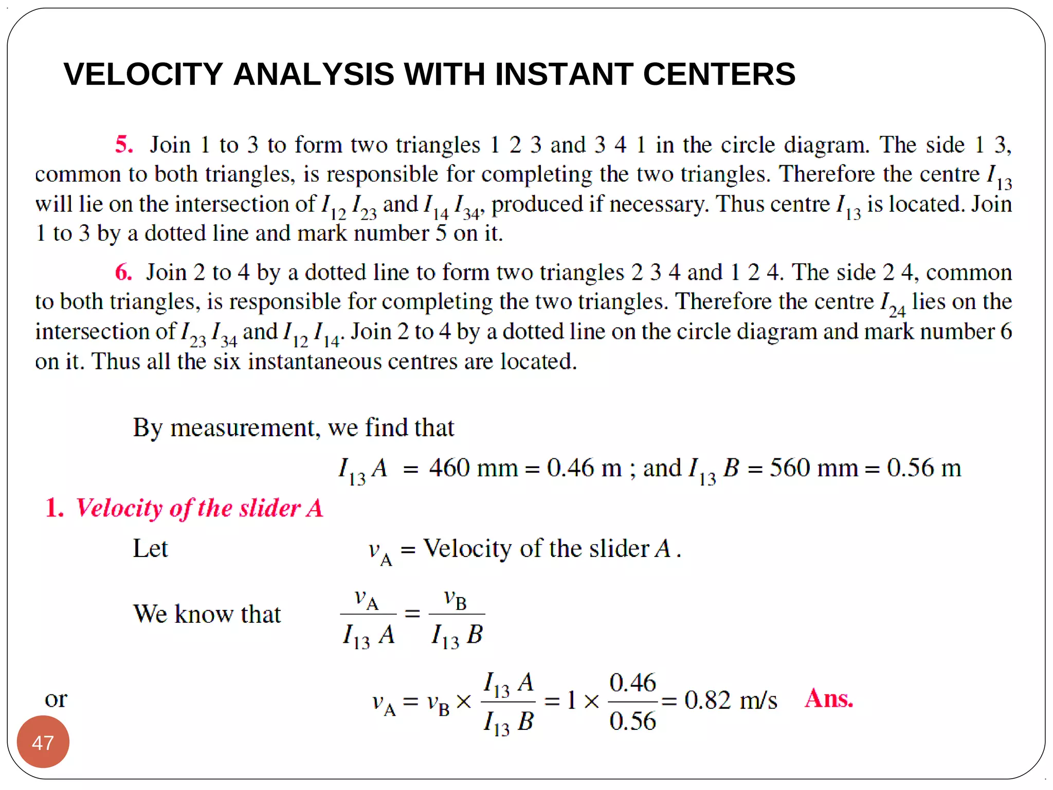 VELOCITY ANALYSIS WITH INSTANT CENTERS
47
 