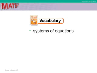 • systems of equations
Course 3, Lesson 3-7
Expressions and Equations
 