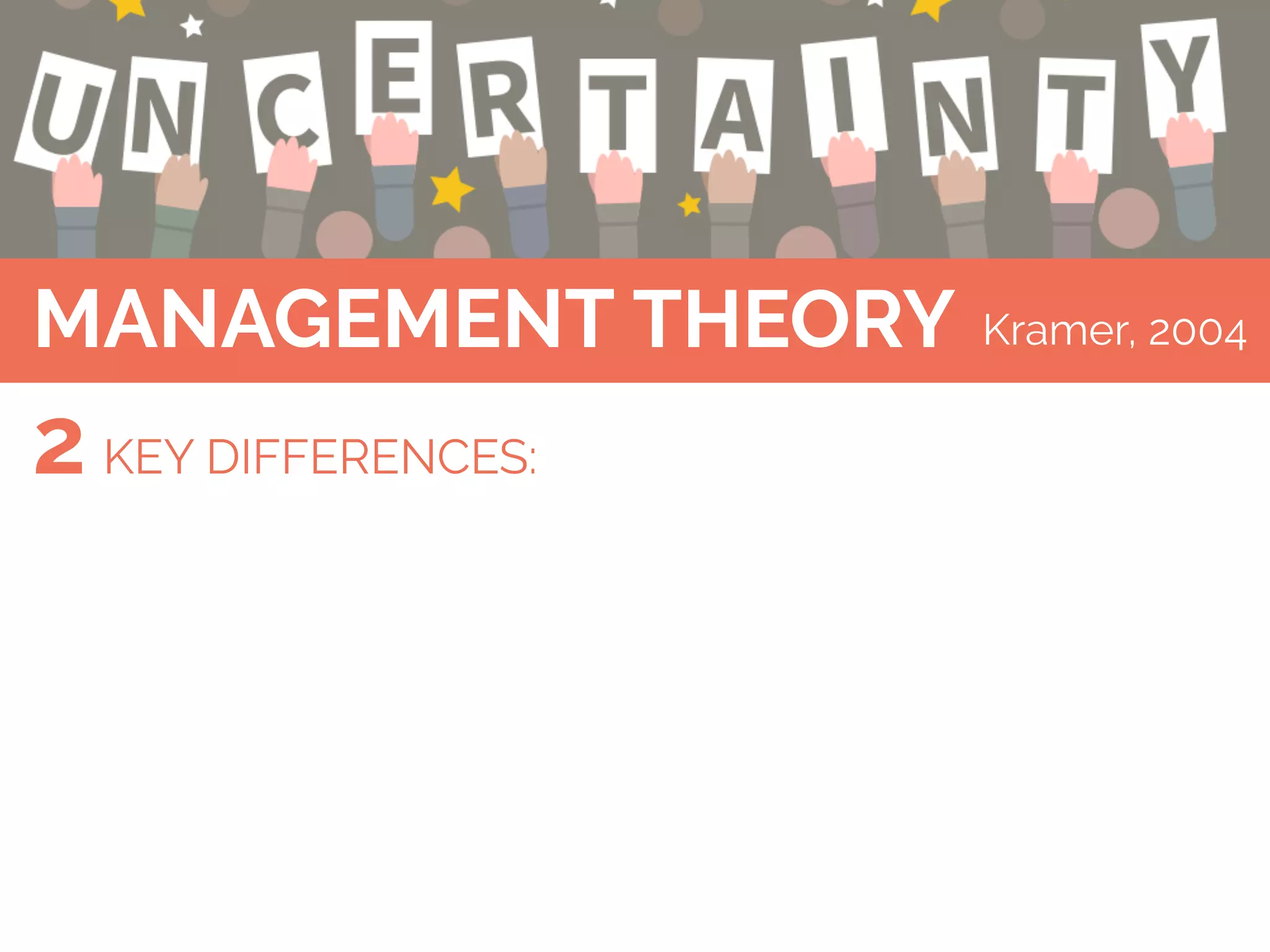 9
MANAGEMENT THEORY Kramer, 2004
KEY DIFFERENCES:2
 