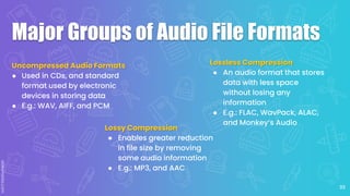Audio Data Types UNDERSTANDING SOUND, IMAGES AND COLOR | PPTX