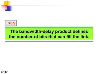 3.117
The bandwidth-delay product defines
the number of bits that can fill the link.
Note
 