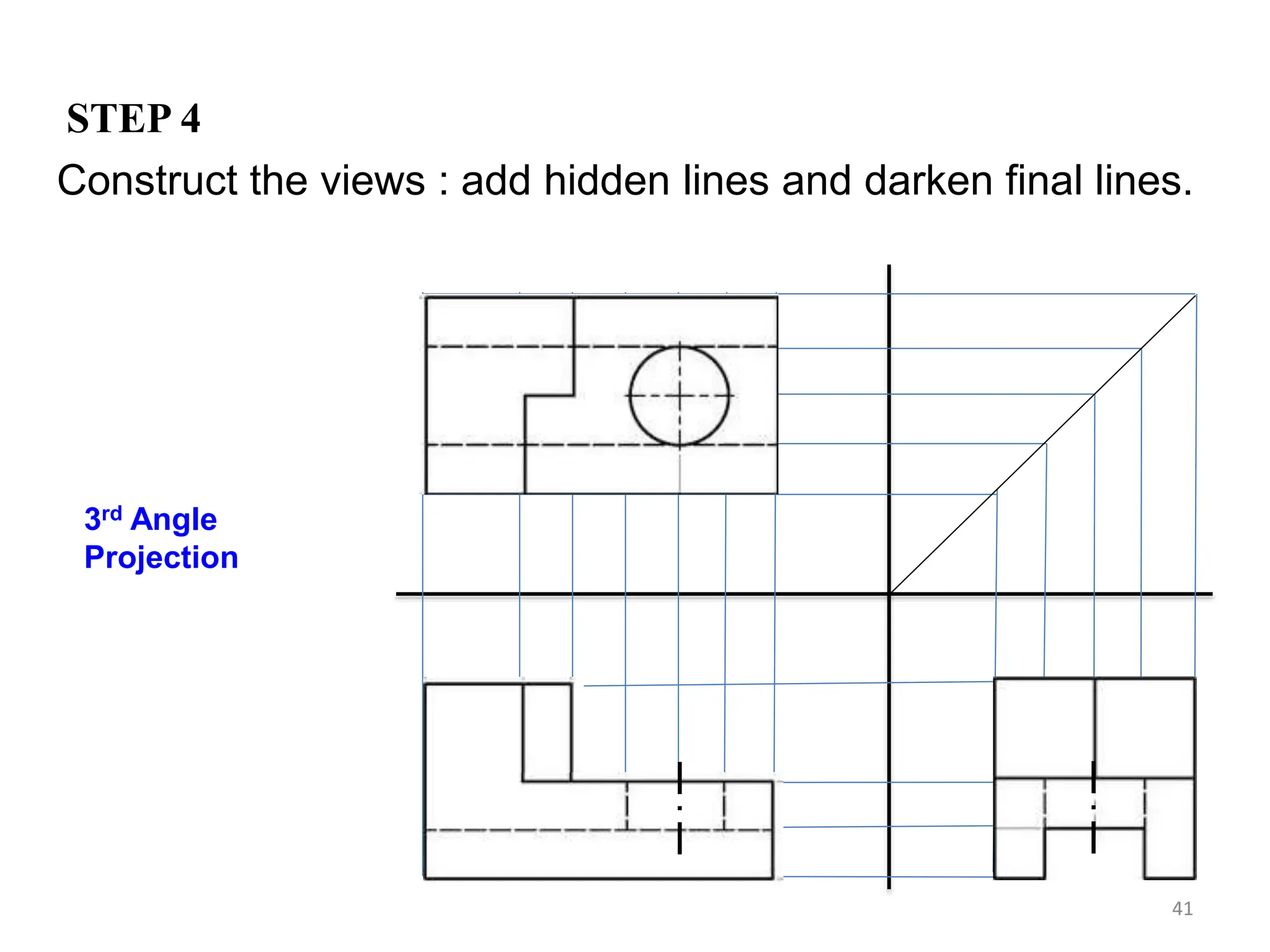 41
Construct the views : add hidden lines and darken final lines.
STEP 4
3rd Angle
Projection
 