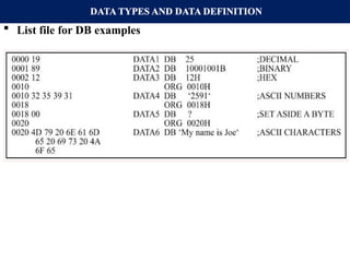 DATA TYPES AND DATA DEFINITION
 List file for DB examples
 