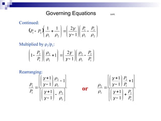 Continued:
Multiplied by 2/p1:
Rearranging:
  




























2
2
1
1
2
1
2
1
1
2
1
1






P
P
P
P





































1
2
1
2
1
2
1
2
1
2
1
1
P
P
P
P









































1
2
1
2
1
2
1
1
1
1
1








P
P



































1
2
1
2
1
2
1
1
1
1
1
P
P
P
P






or
Governing Equations cont.
 