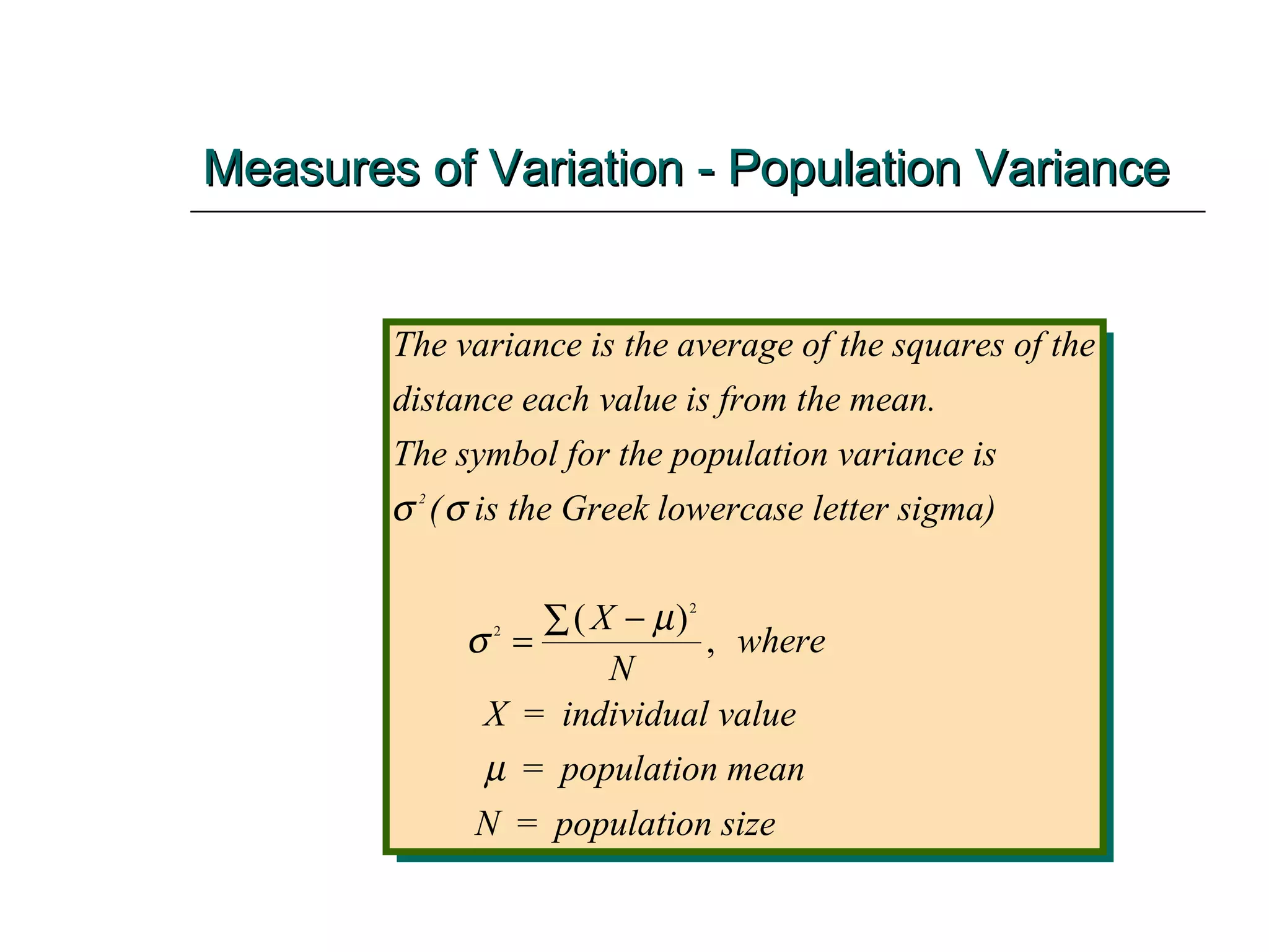 Measures of Variation - Population Variance 