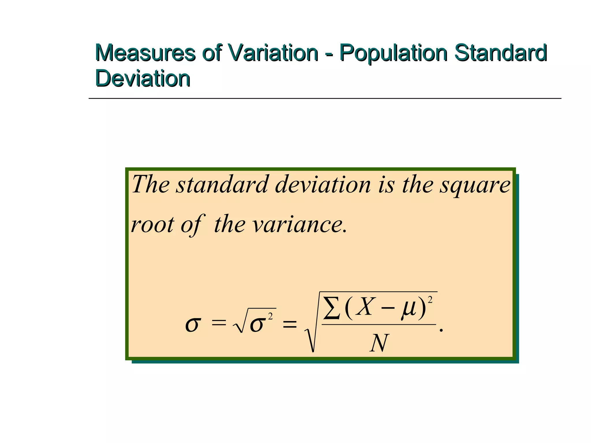 Measures of Variation - Population Standard Deviation 