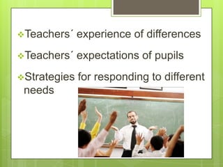 Teachers´

experience of differences

Teachers´

expectations of pupils

Strategies

for responding to different

needs

 