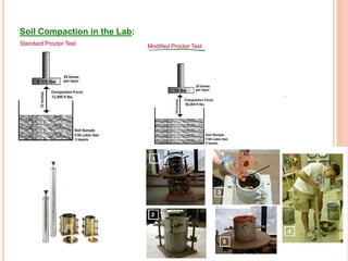 Soil Compaction in the Lab:
Standard Proctor Test Modified Proctor Test
 