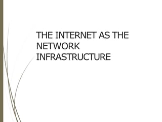 THE INTERNET AS THE
NETWORK
INFRASTRUCTURE13
 