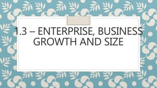 1.3 – ENTERPRISE, BUSINESS
GROWTH AND SIZE
 