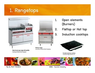 By Aj. Pavit Tansakul WMS : Tourism Industry
1. Rangetops
1. Open elements
(Burners)
2. Flattop or Hot top
3. Induction cooktops
5
 