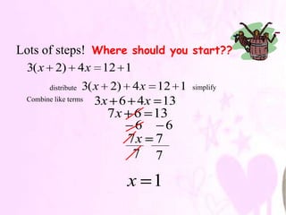 1st: Variables to one side  How do you decide who to
move?
2nd: Constants to the other side  Who must you move?

       ...