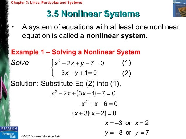 Chapter 3 Lines , Parabolas and Systems