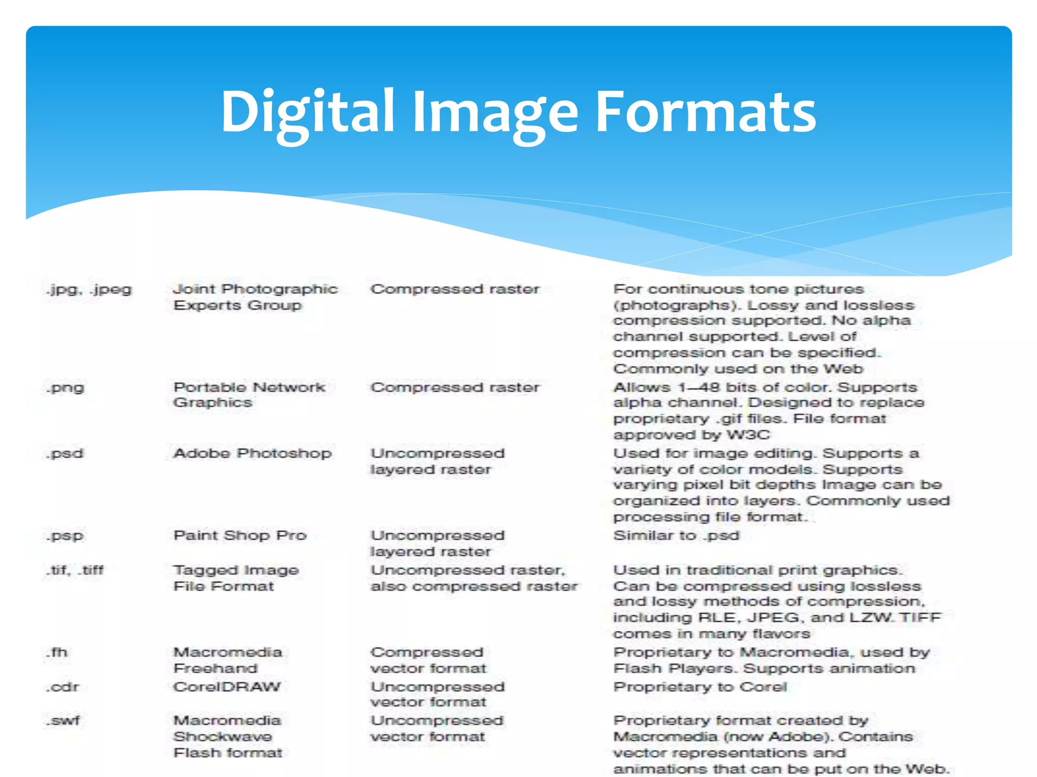 Digital Image Formats
 