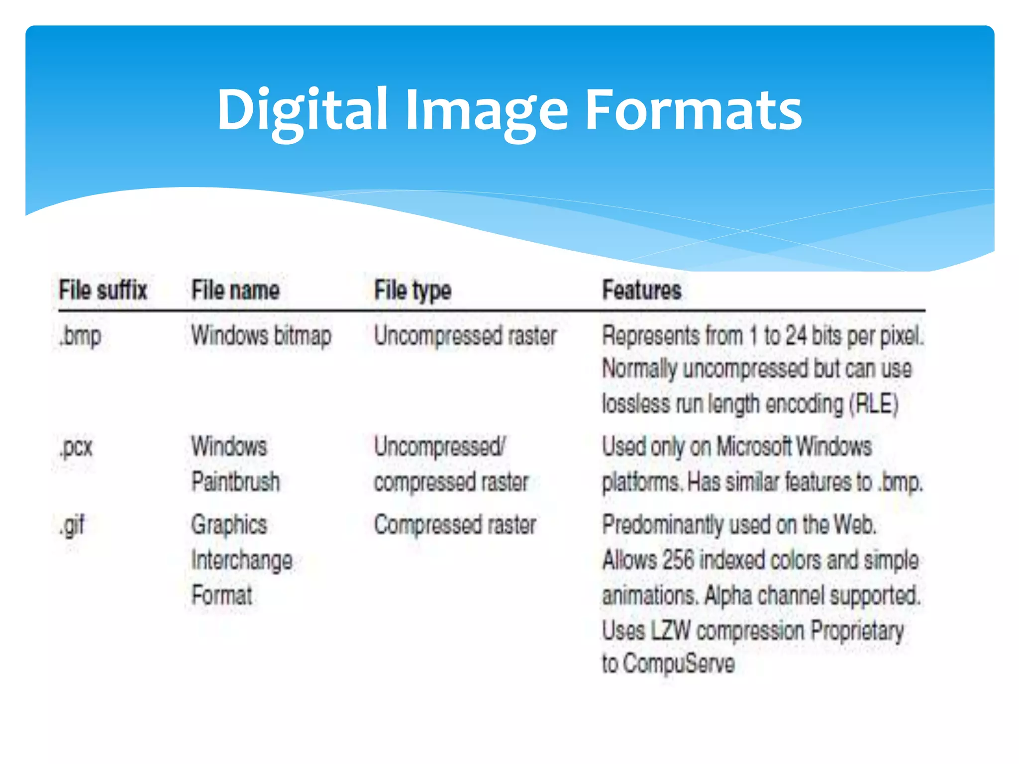 Digital Image Formats
 