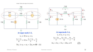 Example: Find the node voltages in the circuit below.
Debretabor University
Methods of Analysis 22
 