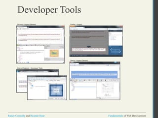 Fundamentals of Web DevelopmentRandy Connolly and Ricardo Hoar Fundamentals of Web DevelopmentRandy Connolly and Ricardo Hoar
Developer Tools
Chrome – Inspect Element Firefox – Inspect
Internet Explorer – Developer Tools
Opera – Inspect Element
 