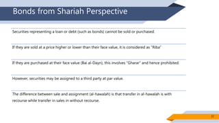 Bonds from Shariah Perspective
Securities representing a loan or debt (such as bonds) cannot be sold or purchased.
If they...