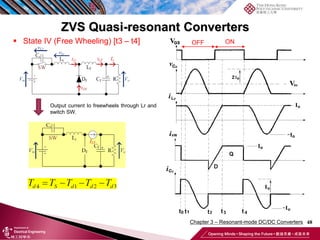 ZVS Quasi-resonant Converters
48
 State IV (Free Wheeling) [t3 – t4] ON
OFF
Output current Io freewheels through Lr and
switch SW.
Chapter 3 – Resonant-mode DC/DC Converters
 