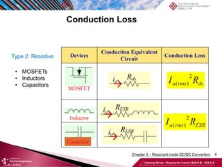 5
Type 2: Resistive
• MOSFETs
• Inductors
• Capacitors
Capacitor
Conduction Loss
Chapter 3 – Resonant-mode DC/DC Converters
 