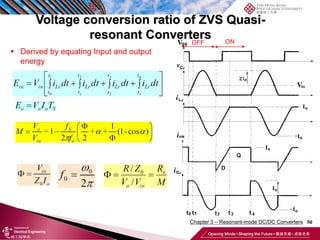 Voltage conversion ratio of ZVS Quasi-
resonant Converters
50
 Derived by equating Input and output
energy
ON
OFF
Chapter 3 – Resonant-mode DC/DC Converters
 