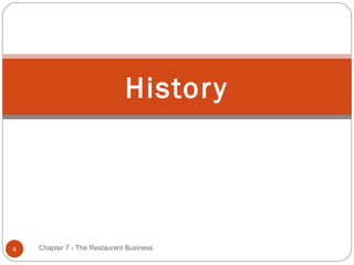 Histor y




4   Chapter 7 - The Restaurant Business
 