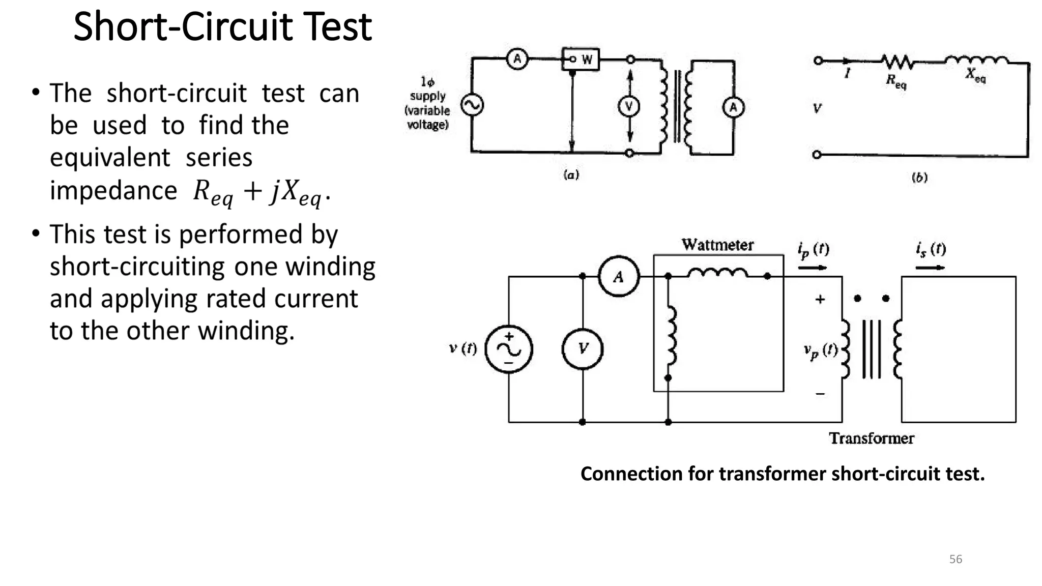 Short-Circuit Test
56
Connection for transformer short-circuit test.
 