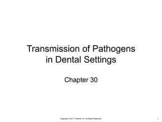Copyright © 2017, Elsevier Inc. All Rights Reserved.
Transmission of Pathogens
in Dental Settings
Chapter 30
1
 