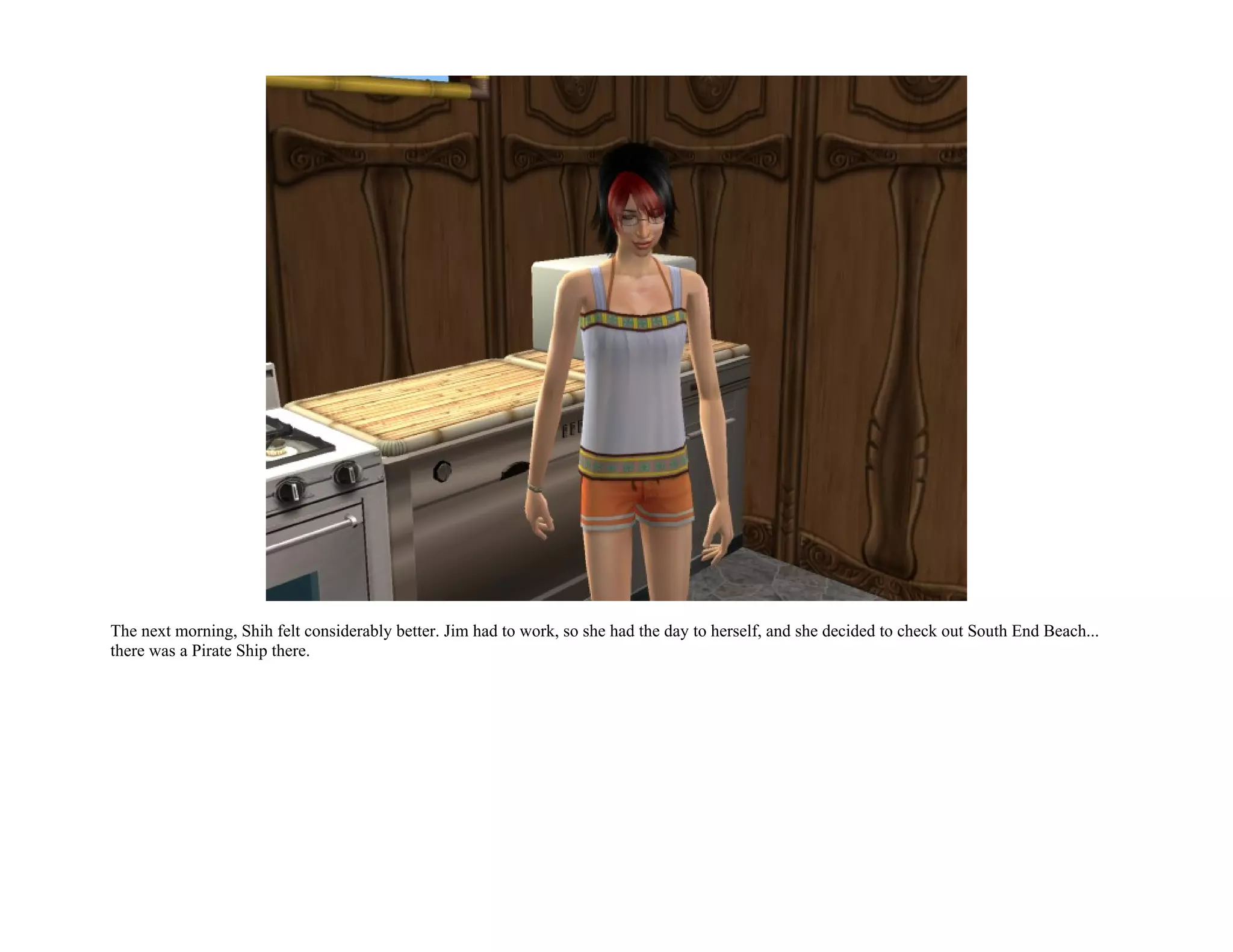 The next morning, Shih felt considerably better. Jim had to work, so she had the day to herself, and she decided to check out South End Beach...
there was a Pirate Ship there.
 