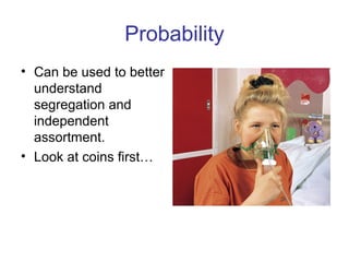 Probability
• Can be used to better
understand
segregation and
independent
assortment.
• Look at coins first…
 