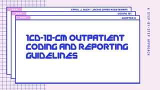 ASTEP-BY-STEPAPPROACH
1CD-10-CM OUTPATIENT
CODING AND REPORTING
GUIDELINES
Chapter 3
CODING 101
carol J. Buck | Jackie Grass Koesterman
 