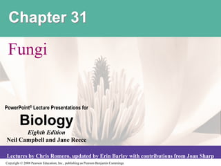 Copyright © 2008 Pearson Education, Inc., publishing as Pearson Benjamin Cummings
PowerPoint® Lecture Presentations for
Biology
Eighth Edition
Neil Campbell and Jane Reece
Lectures by Chris Romero, updated by Erin Barley with contributions from Joan Sharp
Chapter 31
Fungi
 