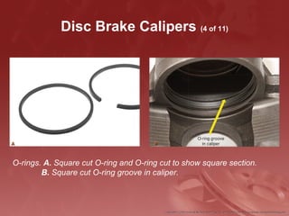 Disc Brake Calipers (4 of 11)
O-rings. A. Square cut O-ring and O-ring cut to show square section.
B. Square cut O-ring groove in caliper.
 