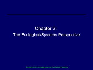 Chapter 3:
The Ecological/Systems Perspective




                                .
      Copyright © 2012 Cengage Learning, Brooks/Cole Publishing
                                  .
 