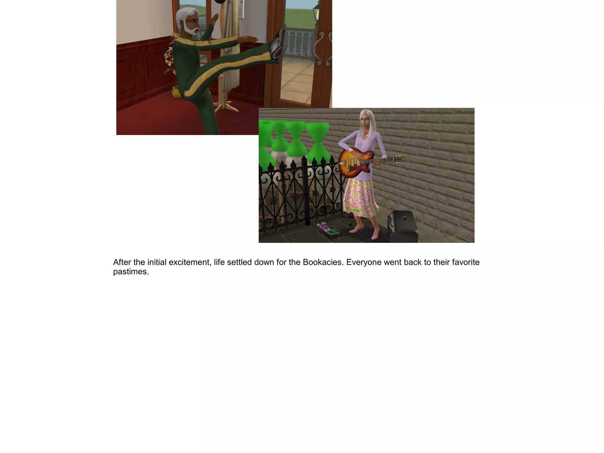 After the initial excitement, life settled down for the Bookacies. Everyone went back to their favorite
pastimes.
 