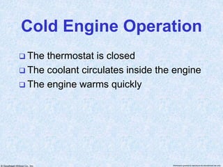 © Goodheart-Willcox Co., Inc. Permission granted to reproduce for educational use only
Cold Engine Operation
 The thermostat is closed
 The coolant circulates inside the engine
 The engine warms quickly
 