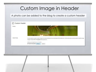 Custom Image in Header
A photo can be added to the blog to create a custom header
 