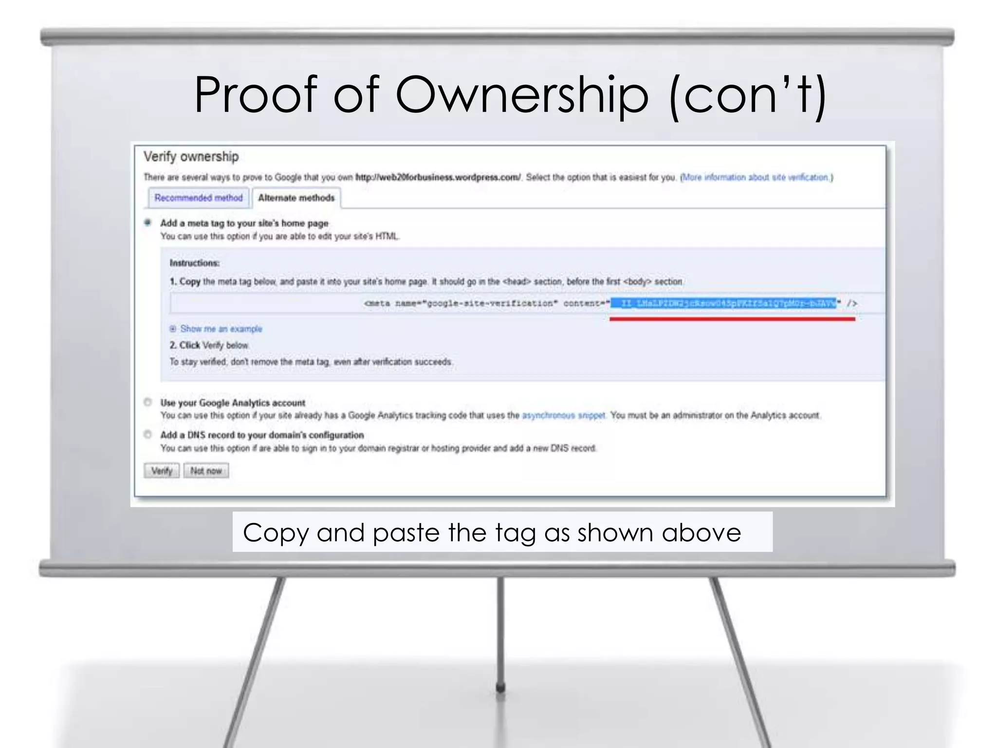 Proof of Ownership (con‟t)
Copy and paste the tag as shown above
 
