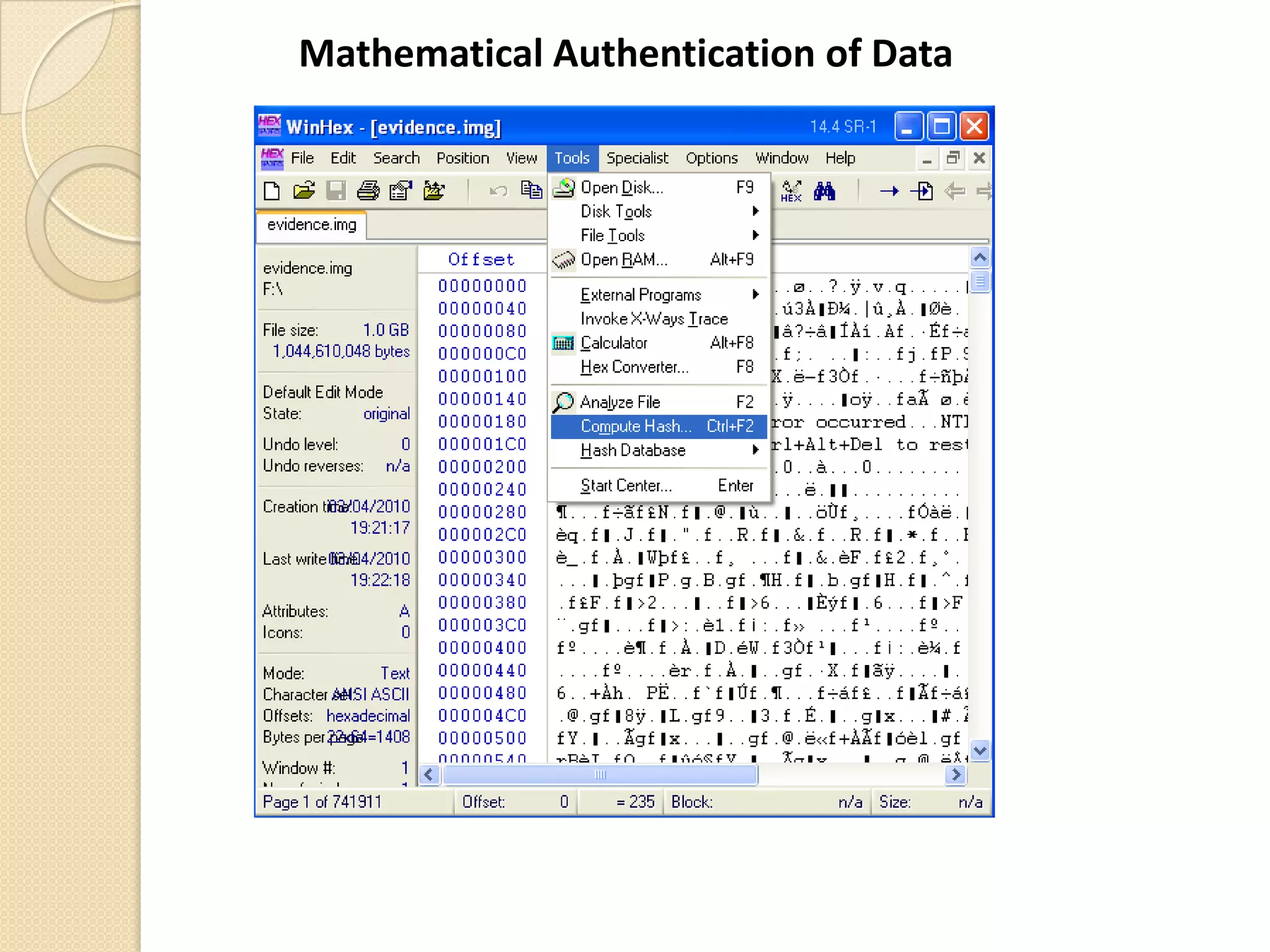 Mathematical Authentication of Data
 