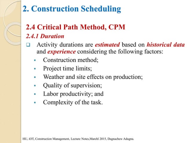 Chapter 3 Construction Planning and Scheduling lect. 3.ppt