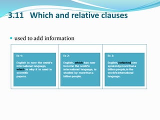 3.11 Which and relative clauses 
 used to add information 
 