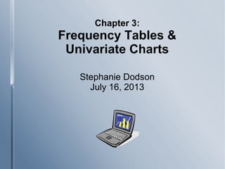 Chapter 3:
Frequency Tables &
Univariate Charts
Stephanie Dodson
July 16, 2013
 