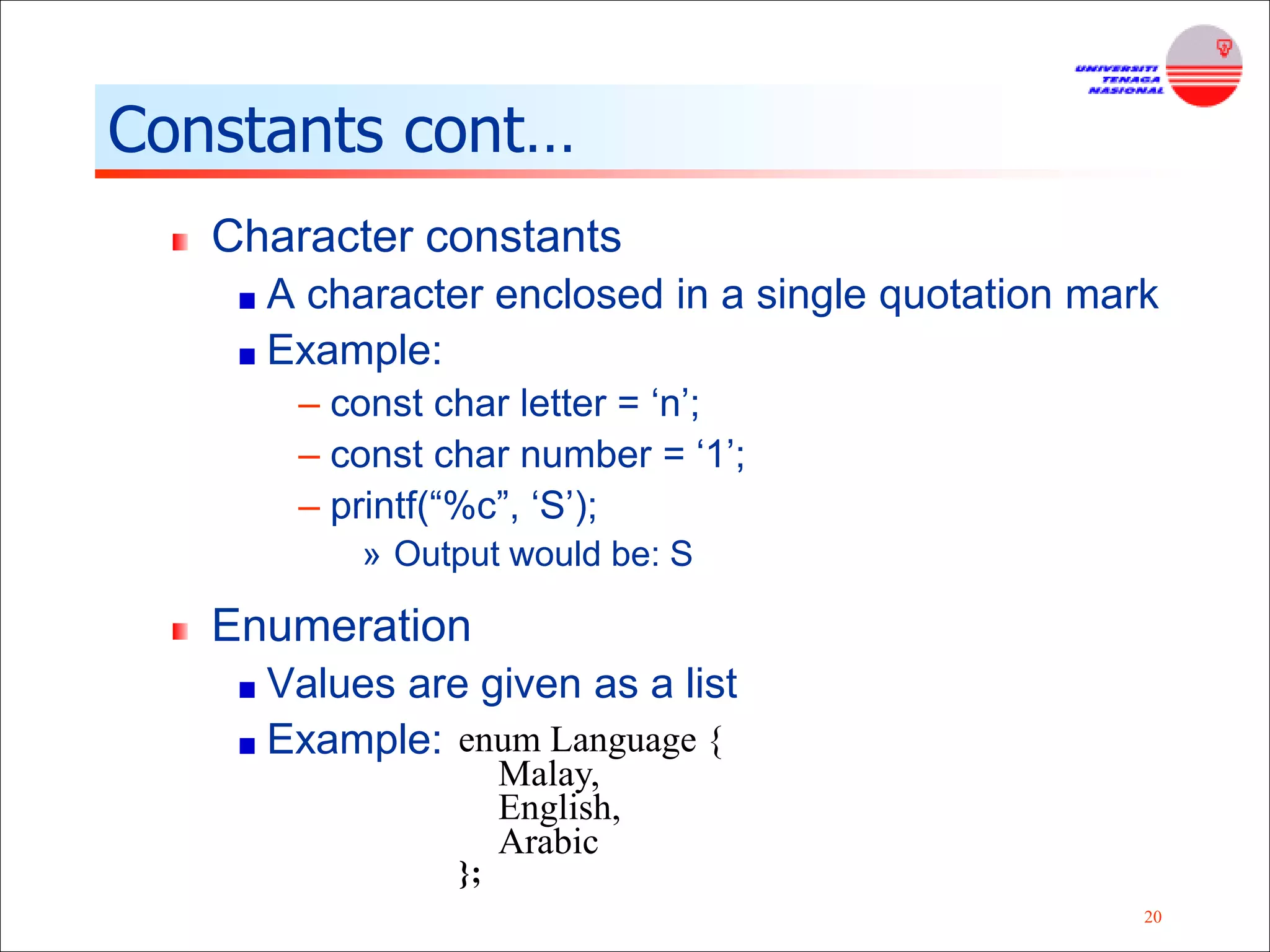 Fundamental of C Programming Language and Basic Input/Output Function | PPT