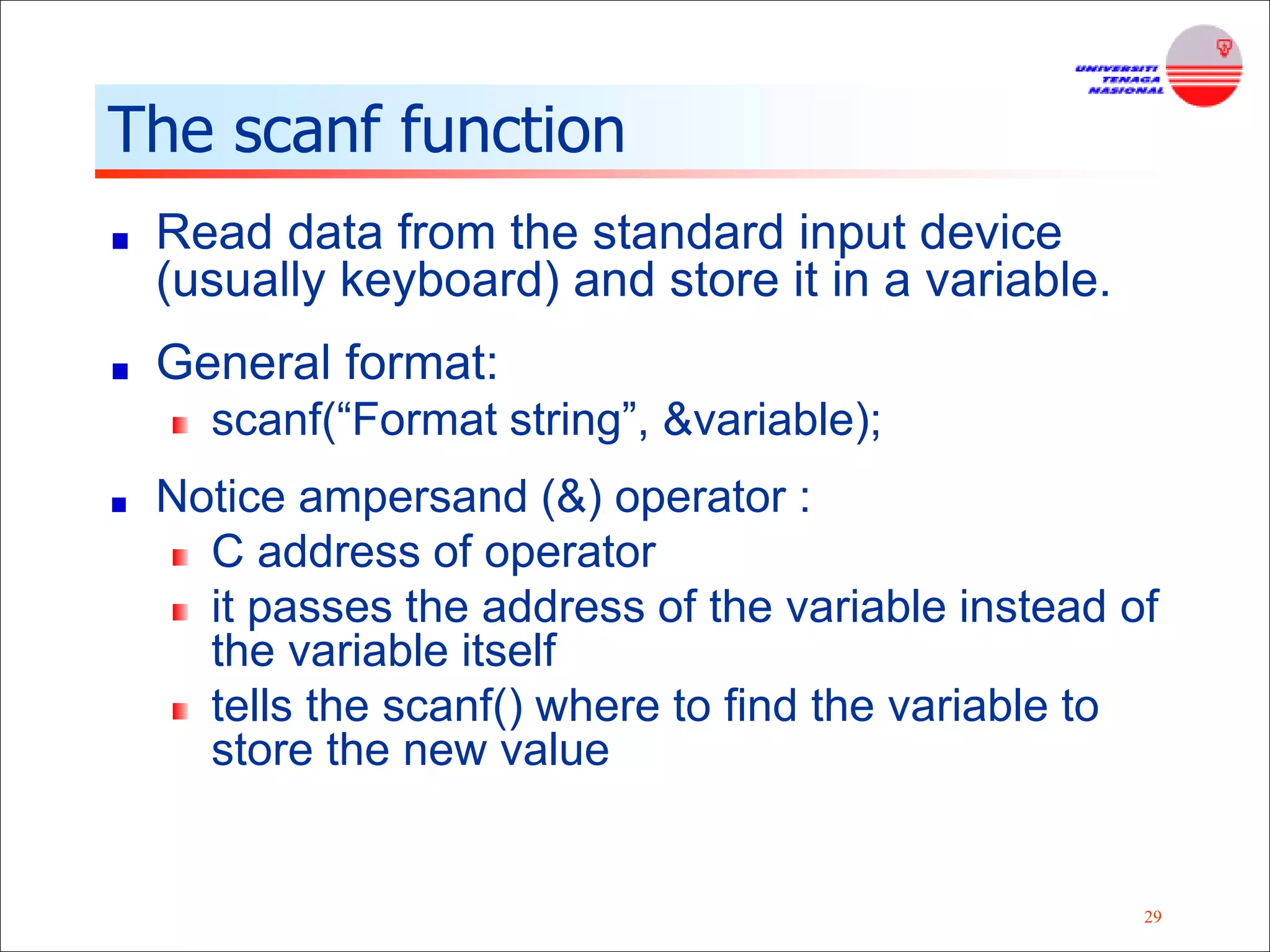 Fundamental of C Programming Language and Basic Input/Output Function | PPT